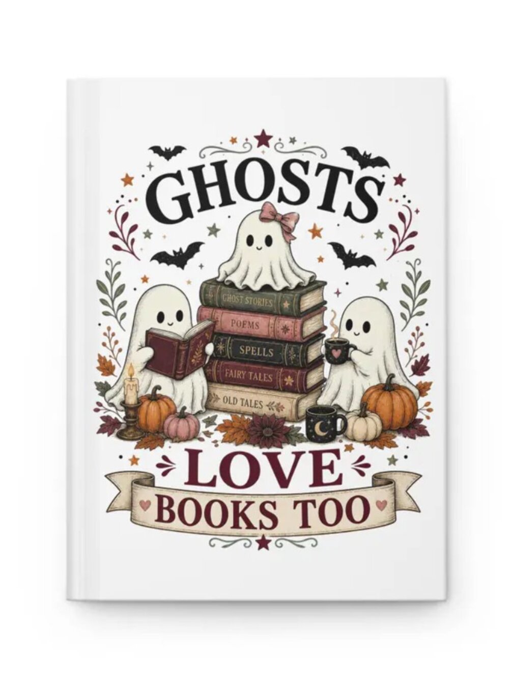 Ghosts Love Books Too Hardcover Journal Spooky Book Lover Halloween NEW